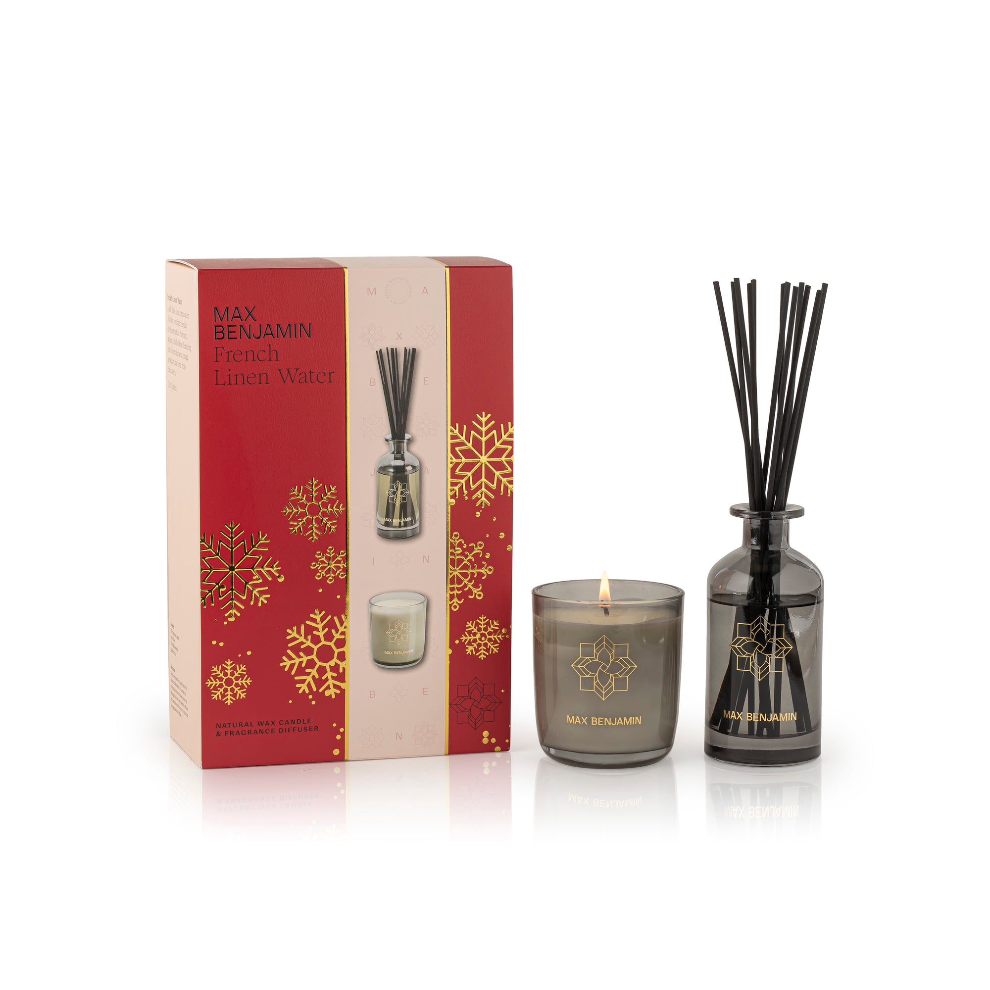 Max Benjamin - Geurkaars & Geurstokjes Cadeauset Kerst - French Linen Water
